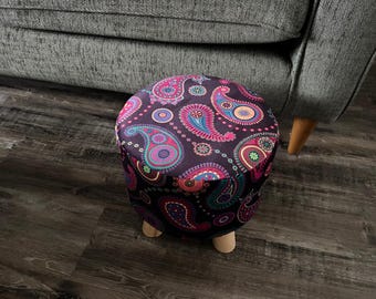 Funky Footstool With Bohemian Paisley Removable Cover