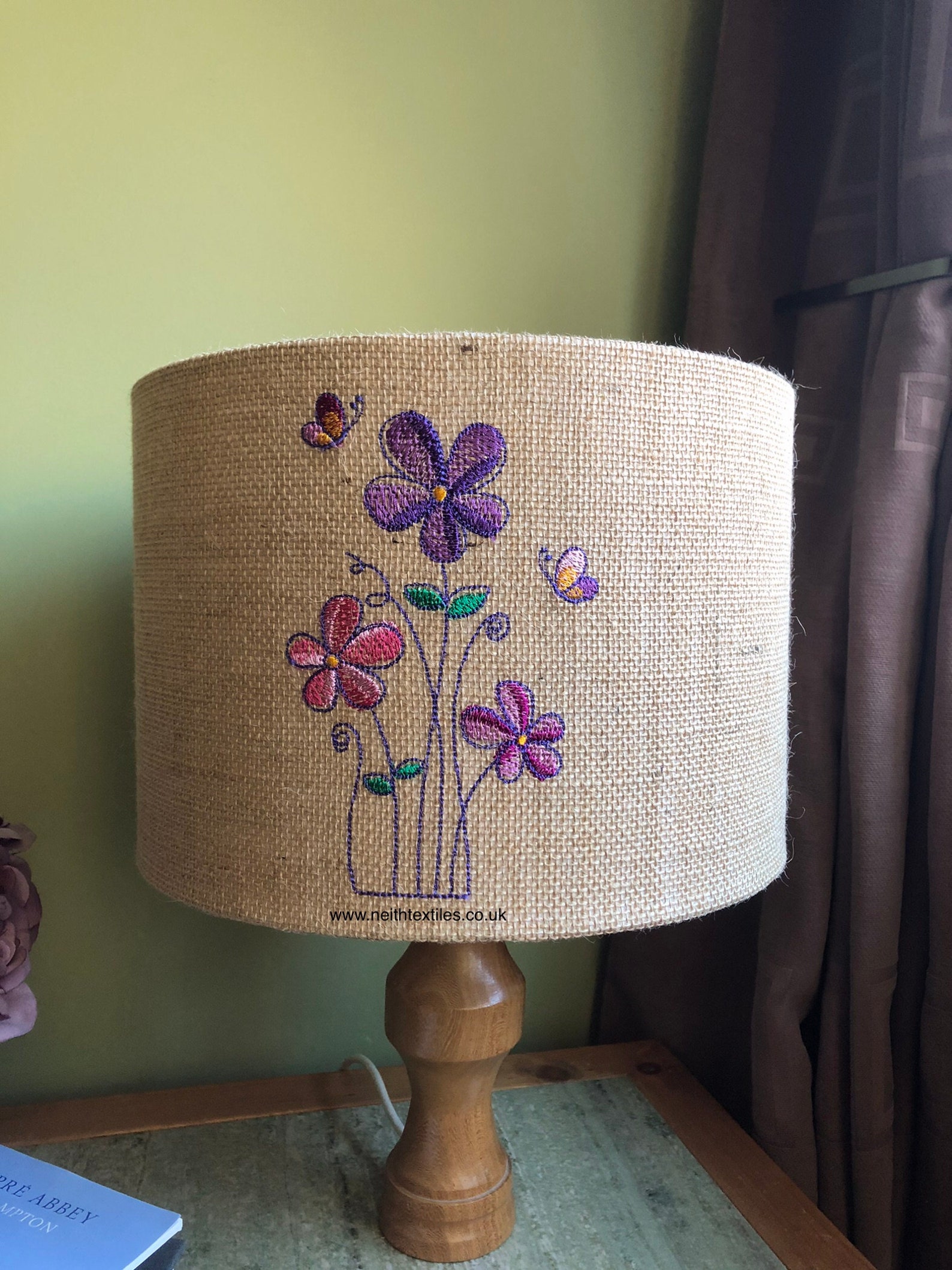 Floral hessian lampshade embroidered burlap lamp shade jute Etsy