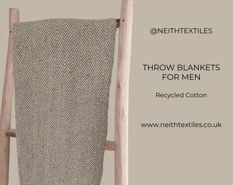 Recycled Cotton Throw Blanket: Herringbone Eco-Friendly Travel Blanket