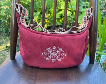 Red Suedette Crossbody Bag | Adjustable Belt Hip Bag Made From Rescued Fabric