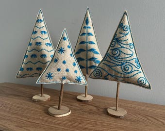 Rustic Skandi Christmas Trees Set | Reuseable Fabric Xmas Tabletop Decor