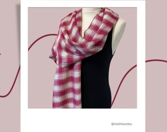 Handwoven Red Check Scarf: Egyptian Cotton Evening Shawl