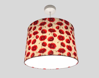 Floral Poppy Lampshade | Handcrafted Drum Lampshade For Ceiling Pendant Or Standing Lamp