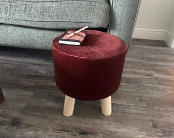 Burgundy Red Velvet Footstool With Removeable Cover | Available In Two Sizes