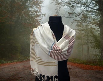 Handwoven Egyptian Cotton Scarf: Cream & Gold Striped Sarong