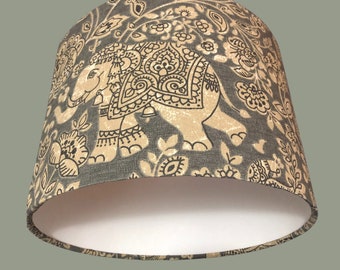 Elephant Lampshade | Handmade Grey Drum Lampshade | Bohemian Lighting