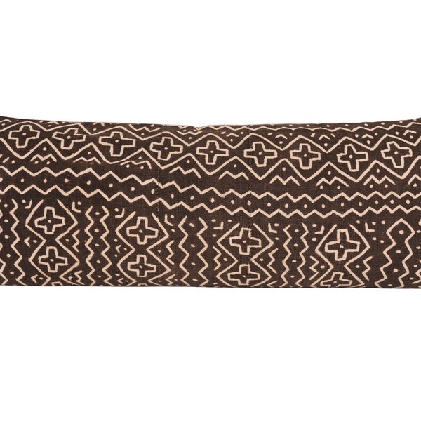 Extra Long Mudcloth Lumbar Cover, 14x35, Brown Mudcloth Pillow, Brown Lumbar