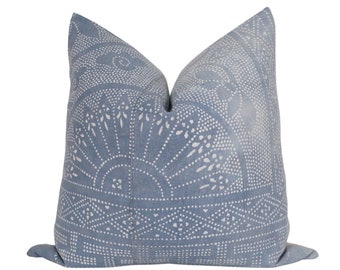 Chinese Batik Pillow Cover, 20x20, Blue Pillow, Blue Batik Pillow, Blue Chinese Batik Pillow