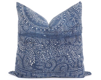 Chinese Batik Pillow Cover, 22x22, Blue Pillow, Blue Batik Pillow, Blue Chinese Batik Pillow