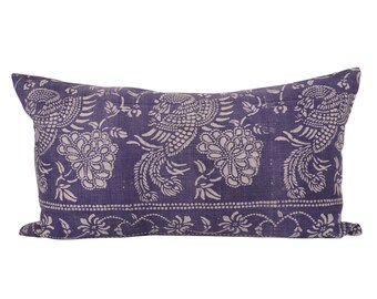 Chinese Batik Lumbar Pillow Cover, 14x24, Batik Lumbar, Blue Lumbar Pillow, Chinese Batik Pillow