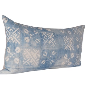 Faded African Indigo Lumbar Pillow, 14x24, Mudcloth Lumbar, Boho Pillow, Blue Cushion, Denim Pillow, African Indigo Pillow, Blue Mudcloth image 3
