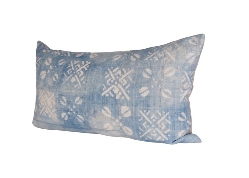 Faded African Indigo Lumbar Pillow, 14x24, Mudcloth Lumbar, Boho Pillow, Blue Cushion, Denim Pillow, African Indigo Pillow, Blue Mudcloth image 2