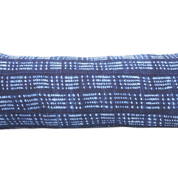 African Indigo Extra Long Lumbar Pillow Cover, 14x35, Blue Mudcloth