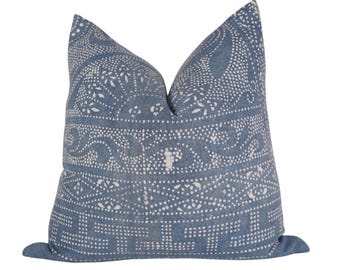 Chinese Batik Pillow Cover, 18x18, Blue Pillow, Blue Batik Pillow, Blue Chinese Batik Pillow