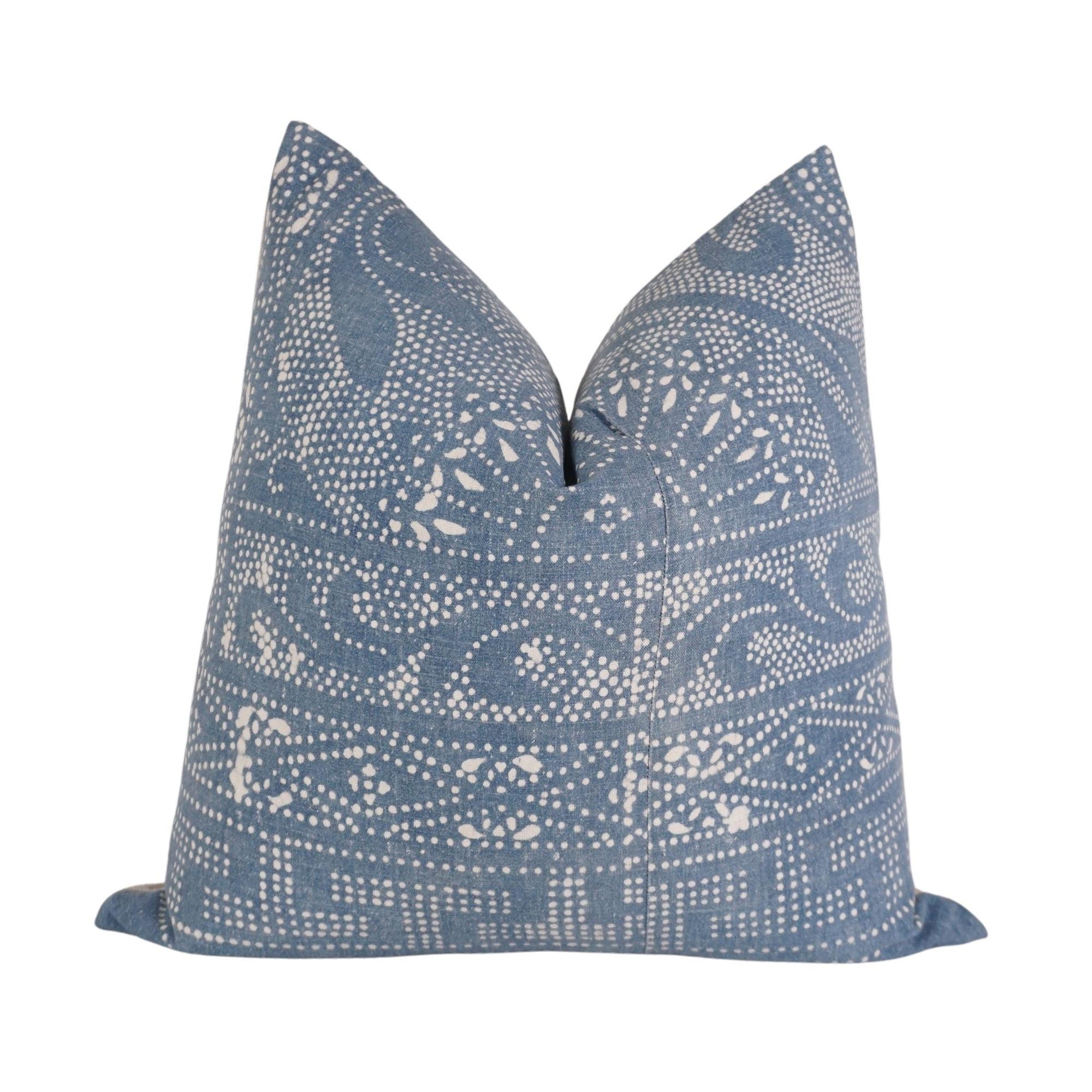 Chinese Batik Pillow Cover, 18x18, Blue Pillow, Blue Batik Pillow, Blue Chinese Batik Pillow