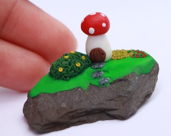 Miniature toadstool house, Fairy garden and house, Polymer clay, Birthday gift, Gift for mum, Best friend gift,