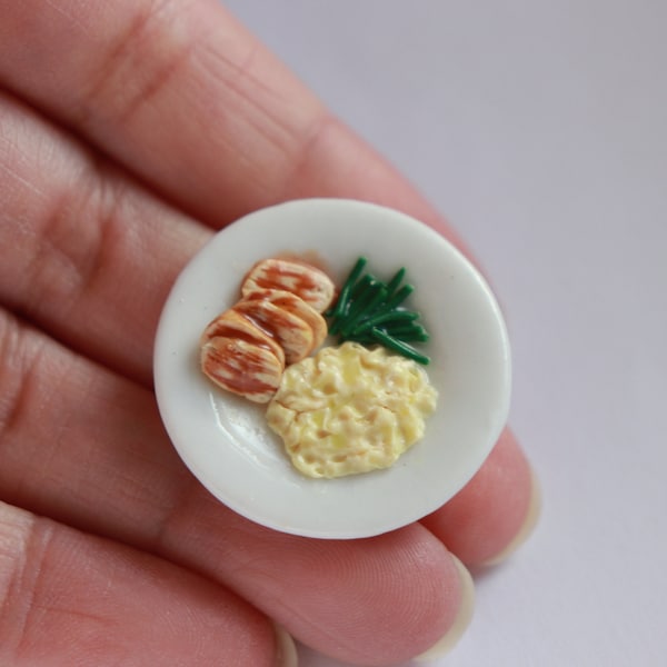 1 12 scale dolls food, Polymer clay miniature, Chicken and mash potato, Fake food, Miniature collector, Birthday gift, Gift for daughter,