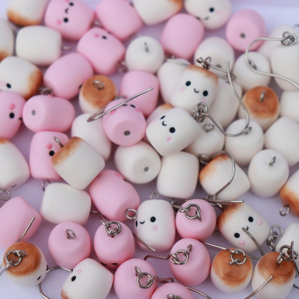 Pendientes Kawaii Marshmallow, Joyería de arcilla polimérica, Pendientes de acero inoxidable, Amante de la comida, Regalo para esposa, Regalo de novia, Día de San Valentín