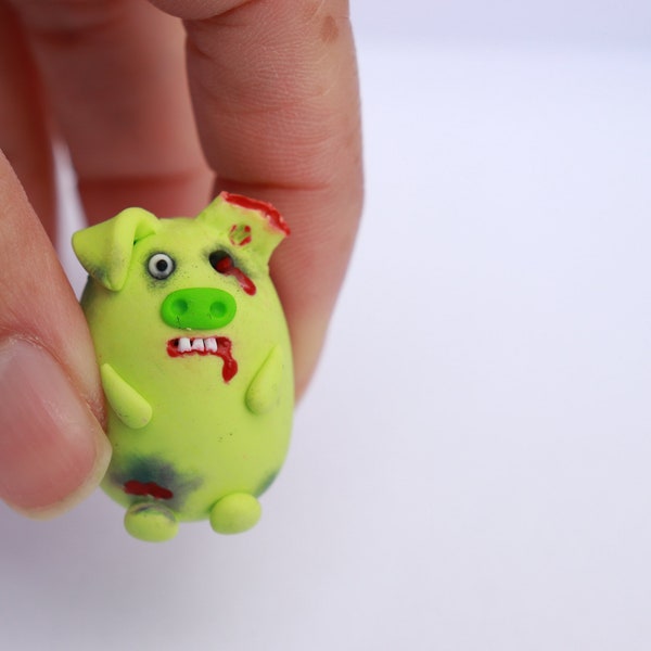 Zombie pig, Polymer clay ornament, Pig lover, Animal lover, Birthday gift, Funny gift, Zombie lover, Green Zombpig, Gift for daughter