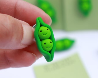 Polymer clay brooch, Two peas in a pod, Food jewellery, Pea brooch, Cute pin, Best friends, Gift for sister, Gift for daughter, Valentine's