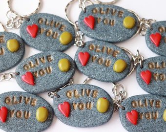 Olive you keychain, Polymer clay, Gift for daughter, Birthday gift, Anniversary gift, Gift for dad, Husband gift, Gift for wife, best friend