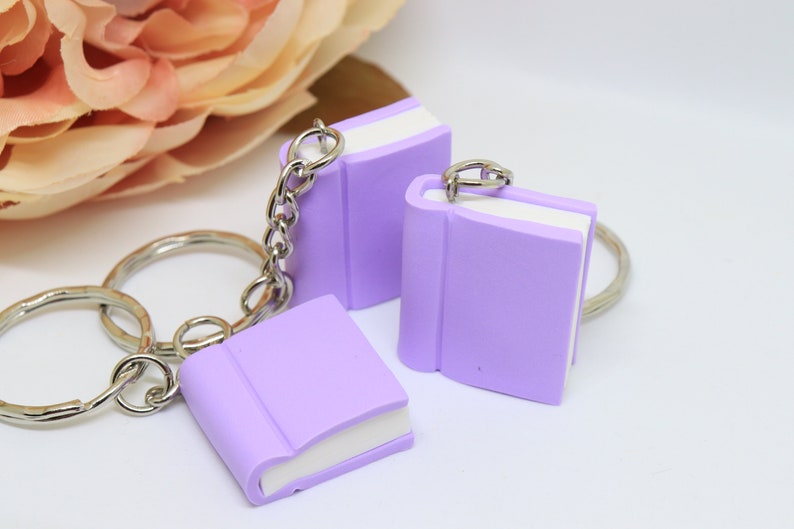 Book keychain Polymer clay book charm Pastel purple book I Etsy