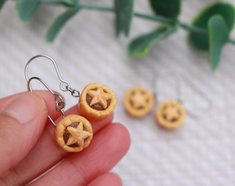 Mince Pie Earrings: Polymer Clay Festive Christmas Jewellery, Stainless steel hooks