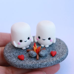 Polymer Clay Kawaii Marshmallows, Marshmallows Roasting in the Fire, Funny gift, Birthday gift, Camping lover gift, Anniversary gift
