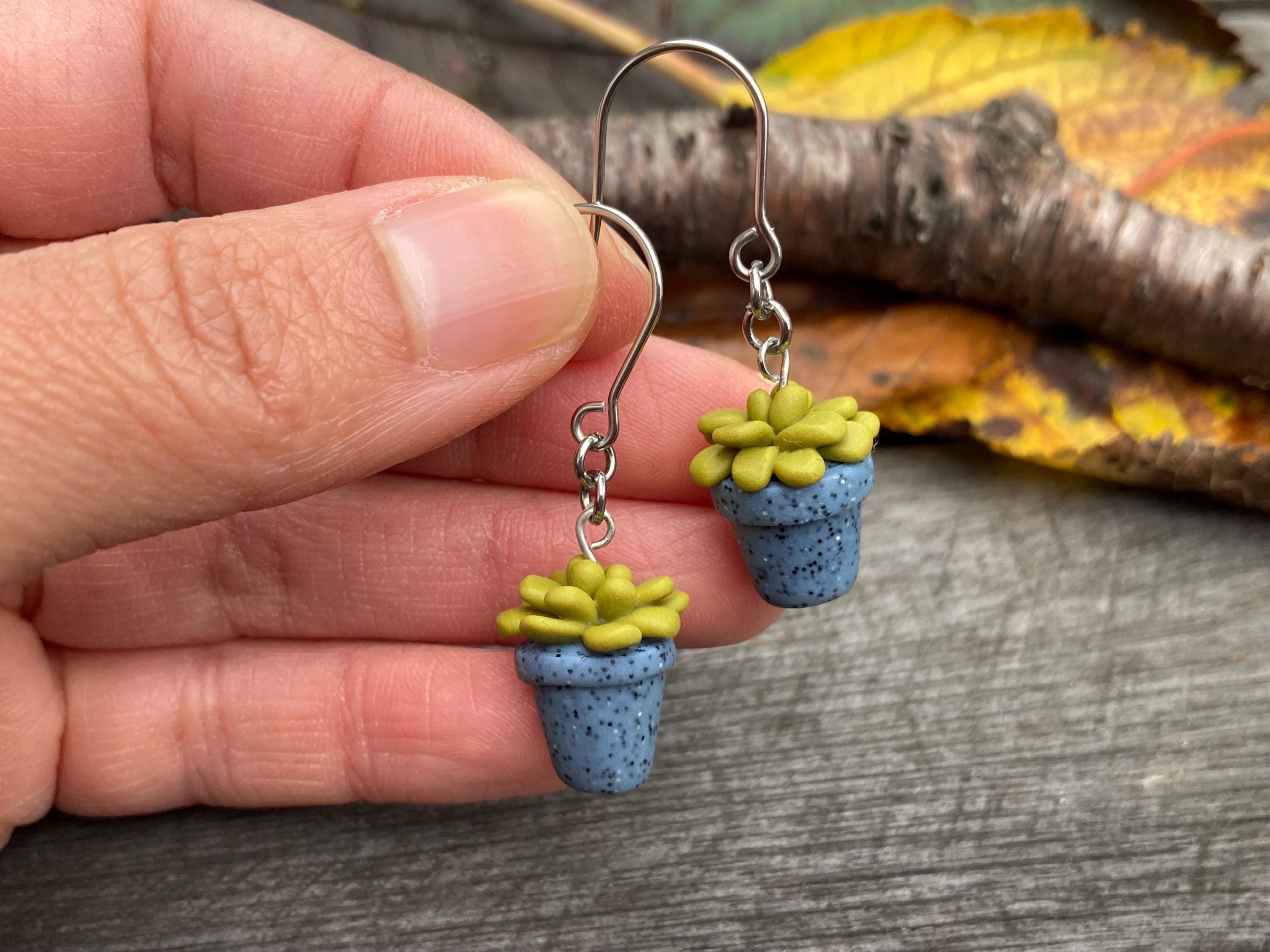 Polymer Clay Succulent Earrings Miniature Macram Plant Earrings Clay  Earrings Succulent Earrings Garden Earrings Hanging Plant