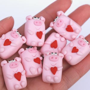 Pig and heart ornament, Polymer clay, Rectangular animal, Cute gift for friend, Valentines day, Anniversary gift, Mother's day, Pig lover