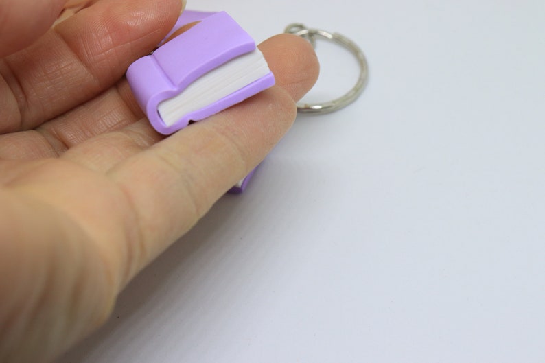 Book keychain Polymer clay book charm Pastel purple book I Etsy