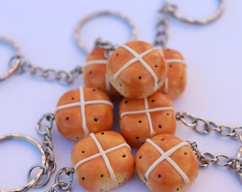 Hot cross bun keychain, Polymer clay Easter charm, Fake food gift, Food lover, Gift for him, gift for her, gift for mum, gift for baker,