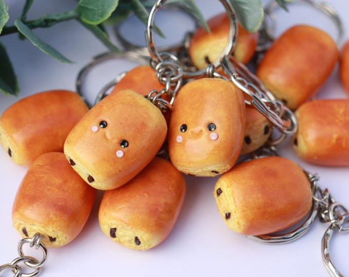 Pain au Chocolat Keychain: Kawaii Polymer Clay Bag Charm, food lover gift