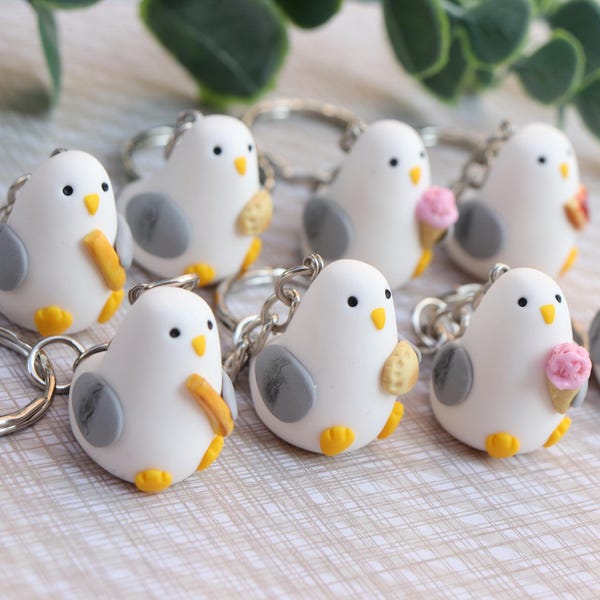 Seagull keychain, Polymer clay bird, Funny novelty gift, Bag charm