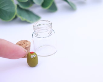 Olive you, Polymer clay olive, Funny gift, Miniature glass bottle, Gift For Mum, Gift for Daughter, Anniversary Gift