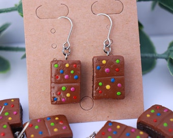 Chocolate  brownies, stainless steel earring hooks, Polymer clay jewellery, Chocolate lover, Birthday gift, Funky earrings,