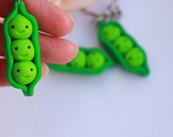 ONE Keychain, Three Peas in A Pod, Polymer Clay Charm, Peas in pod Keychain, Best friends Gift