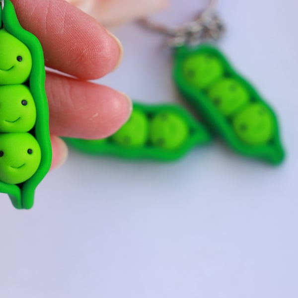 ONE Keychain, Three Peas in A Pod, Polymer Clay Charm, Peas in pod Keychain, Best friends Gift