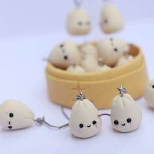 Kawaii dumpling earrings, Polymer clay jewellery, Gift for her, Cute stainless steel earrings, Birthday Gift for mum, Dim sum fake food