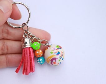 Polymer clay Marble Effect Keychain, Pink Bag Charm, Gift for Her, Bag Accessories, Birthday Gift,