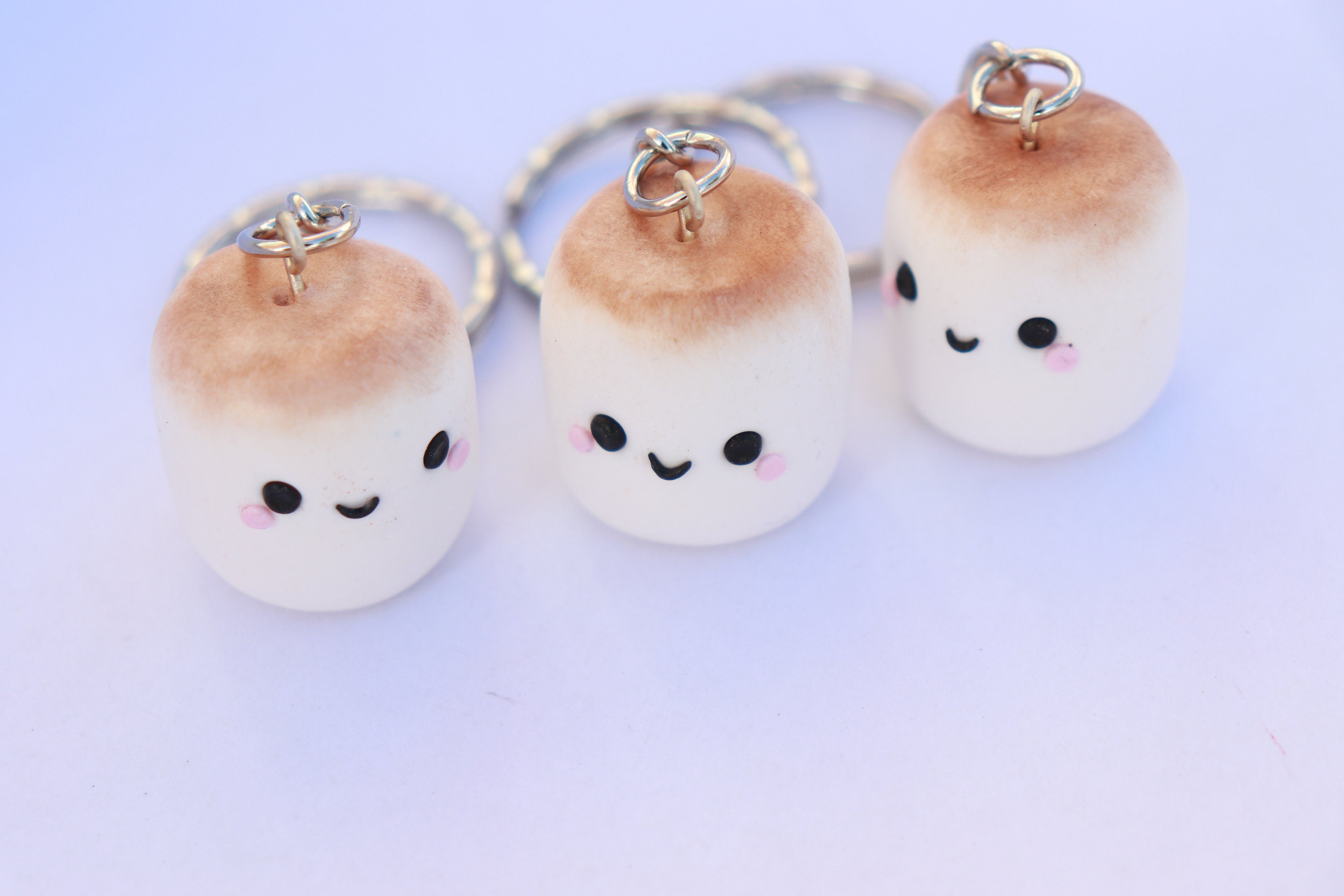 Kawaii Marshmallow Polymer Clay Keychain White Marshmallow Etsy