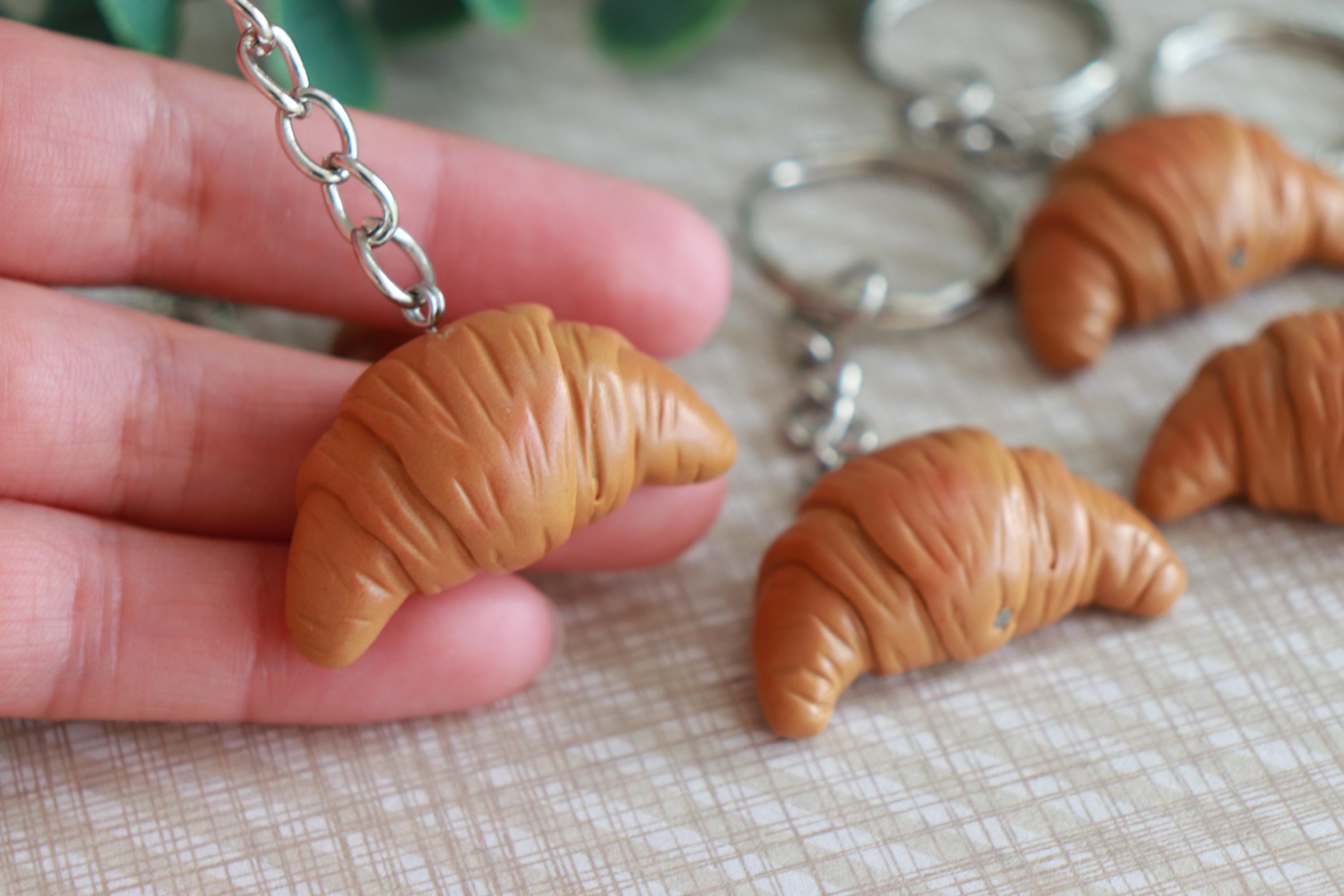 Polymer Clay Kawaii Croissant Keychain, Funny Foodie Gift, Bag charm birthday gift