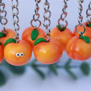 Peach Polymer Clay Keychain: Summer Fruit Keyring