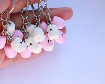 Mini marshmallow keychain, Polymer clay, Kawaii mallows, Pink and white keychain, Gift for her, Sweet tooth, Birthday gift, Gift for sister