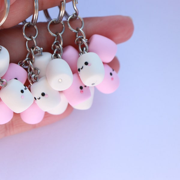 Mini marshmallow keychain, Polymer clay, Kawaii mallows, Pink and white keychain, Gift for her, Sweet tooth, Birthday gift, Gift for sister