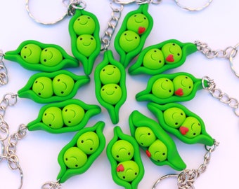 Two peas in a Pod keychain, Valentine's day, Polymer clay, Kawaii Peas, Mum Daughter Gift, Gift for Gardener, Best Friends, Gift for sister