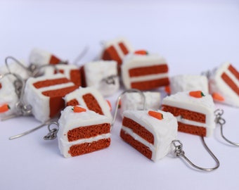 ONE pair, Carrot cake slice earrings, Polymer clay jewellery, Mother's day gift, Stainless steel hooks, Cake lover gift, Funky earrings,