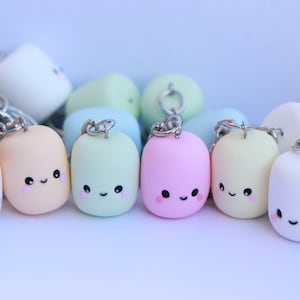 ONE Kawaii Marshmallow, Polymer Clay Keychain, White Marshmallow, Pink Marshmallow, Toasted Marshmallow, image 7