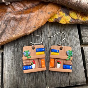 Polymer Clay Bookcase Earrings: Book Lover Gift