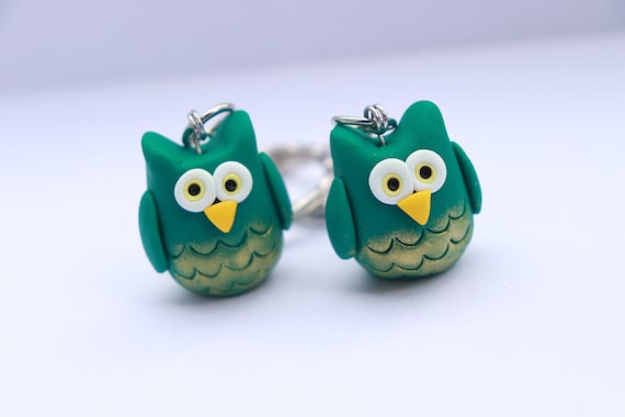 フクロウのキーホルダー、ポリマー粘土のかわいいフクロウ、動物愛好家